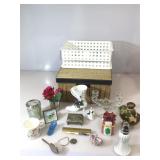 Box of assorted ceramic, glass and metal decor