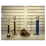 Three vintage trophies and Rt. Handed catchers