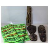 Lot of 3 tribal masks and statue. There is d