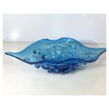Handblown Artglass bowl. 19x9x5 Blue with knobs