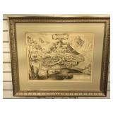 Framed Bookplate etching titled Nitria. Has