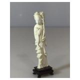 Oriental Carved Ivory Statue of Lady on wooden