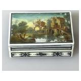 Hand Painted Ivory Trinket Box. Approx. 3.5 x 2.5