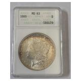 1885 ANACS MS 63Graded Morgan dollar