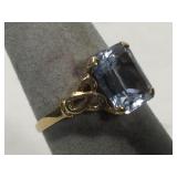 14K Gold ring with large light blue Topaz stone -