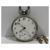 800 Fine Silver vintage pocket watch with 2 keys