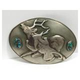 Metal belt buckle with turquoise stones - Bear