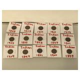 Lot of assorted Indian Head Pennies in flips