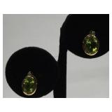 Pair of 14K Gold earrings with green stones -