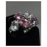 Sterling Silver ring with pink, clear and purple
