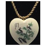 Carved Ivory heart pendant on metal chain - 1.5