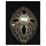 Sterling Silver brooch with Marcasite and pearl