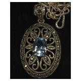 Sterling Silver necklace with Blue Topaz - 18 in