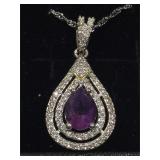 Sterling Silver necklace with Amethyst - 18 in
