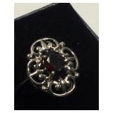 Sterling silver ring with garnet - size 8