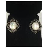 Sterling Silver earrings with Marcasite and MOP