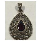 Sterling silver pendant with garnet and Marcasite