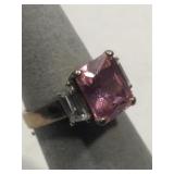 Sterling Silver ring with pink and clear stones -