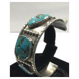 Sterling Silver NA cuff bracelet with turquoise