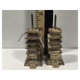 Pair of Asian Pagoda Sterling Silver salt &