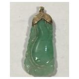 Carved Jade pendant with 14K Gold - 1.6 in long