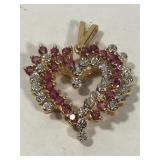 10K Gold Heart Pendant with Rubies and Diamonds -