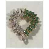 14K Gold Heart Pendant with Emeralds and Diamonds