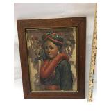 Painting on leaf-covered board signed by Maitree