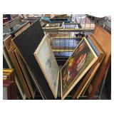 Cart lot of assorted medium to large size artwork