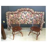 Floral print headboard w/rails and 2 wooden