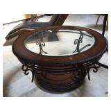 Rolling round coffee table w/glass top, approx