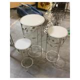 Set of 3 round metal stands, approx 12x28 inches