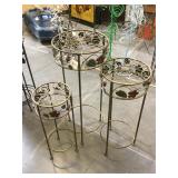 Set of 3 round metal stands, approx 12x27 inches