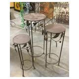 Set of 3 round metal stands, approx 12x28 inches