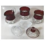 3 pcs Ruby Kings crown glass some chips, with an