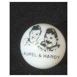 25 MM marble, white, displaying Laurel and Hardy