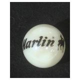 25 MM marble, white, displaying Marlin