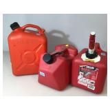 3 gas cans, assorted sizes