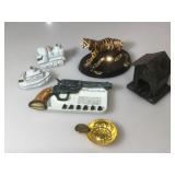 6 ashtrays , including a boat, locomotive, t