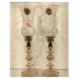 Pr English Hurricane candle lamps, 24 inches H,