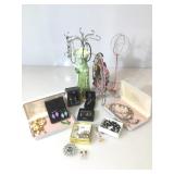 Mixed assortment of jewelry stands and costume