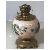 Vintage hand painted, brass oil lamp, approx 11