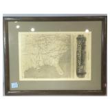 Civil War era framed Map showing the line of the