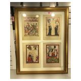 Frame of 4 reproduction prints of 1300s era Swiss