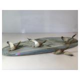 Vintage oval diorama of wild ducks, cast metal