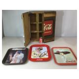 CocaCola collection. Wooden display case with 9