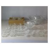Glass punch bowl, glass serving bowl, 30 glass