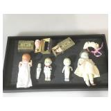 5 vintage china and composition dolls, 2 Sweden