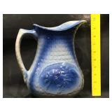 Vintage Blue / white stoneware milk pitcher 10