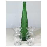 Vases. Green approx 16in H made in Italy and two
